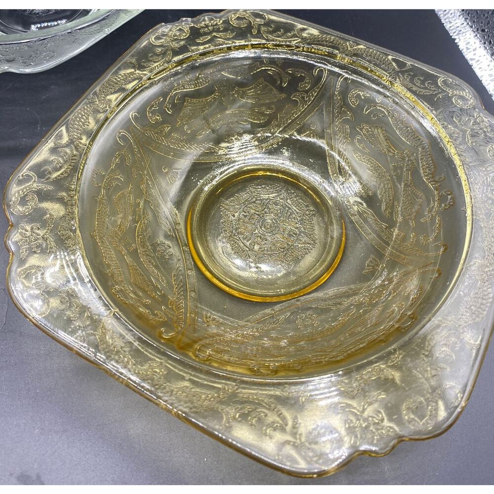 3 VTG Federal Glass Depression Glass Madrid Pattern Yellow Amber Soup Salad Bowl - Picture 2 of 6